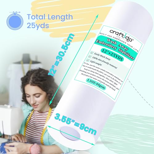 Craftido Wash Away Embroidery Stabilizer Backing -12" x 25 Yd/Roll - size: 12"x25yd roll