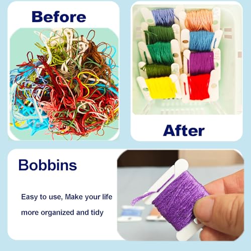 300 Pieces Plastic Floss Bobbins for Cross Cotton Thread Craft DIY Sewing Storage, Thread Organizer Holder, Embroidery Thread Cards Cross Stitch Bobbin, White