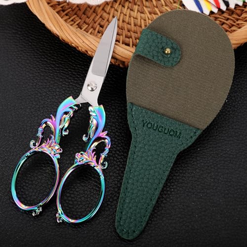 YOUGUOM 5.3in Crafting Scissors with Cover, Multipurpose Shears - color: Rainbow