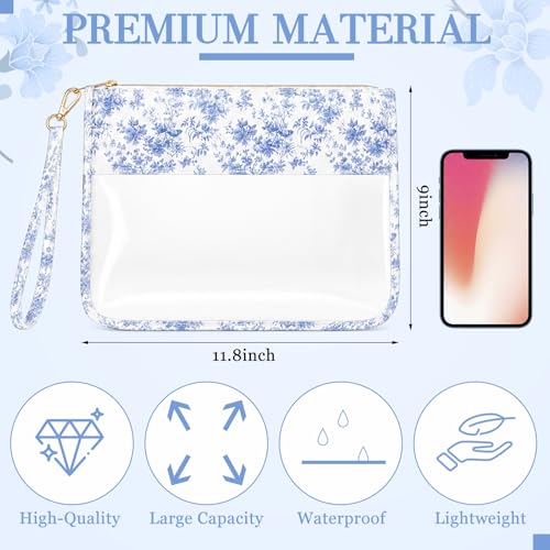 Sabary 6 Pack Blue Floral Needlepoint Project Bag Bow Sew Pouch 7.9" x 13" - color: Blue, size: 7.9" X 13", style: Floral