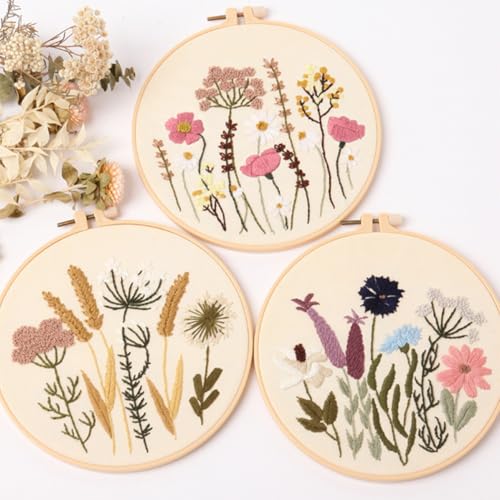 Chenflying Embroidery Kit for Adults, 1 Set Cross Stitch Kits for Beginners with Flower Pattern, Starter Kits for Hand Craft Lover with Embroidery Hoop, Instructions and Threads (Flower1) - color: Flower1