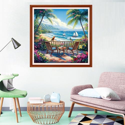 Redxing Counted Cross Stitch Kit for Beginners,Unprinted Needlepoint Kits for Beginners Cross Stitching Embroidery Kit 11CT Stitches kit-Drinking Tea Resting by Seaside 18x18 inch - color: Setpattern05