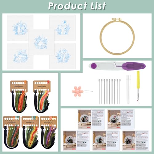ERKOON 5 Sets Embroidery Kit for Beginners Adult Cat Cross Stitch - color: Black Cat