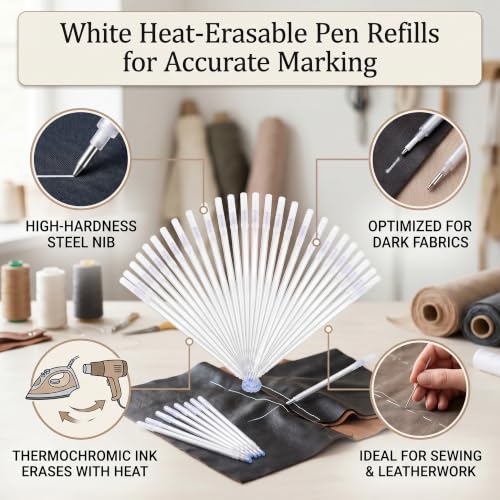 100Pcs Fabric Marking Refills, White, High Temperature Disappearing Refill Heat Erasable Marker for Dressmaking DIY Sewing