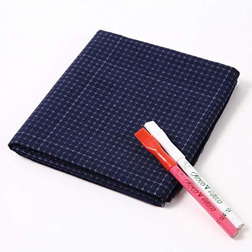 DARUMA Sashiko 100% Cotton Sewing Cloth (42.5 inch x 19.6 inch) with Grid Line and Fabric Marking Pencil Set (Navy Blue) - color: Navy Blue