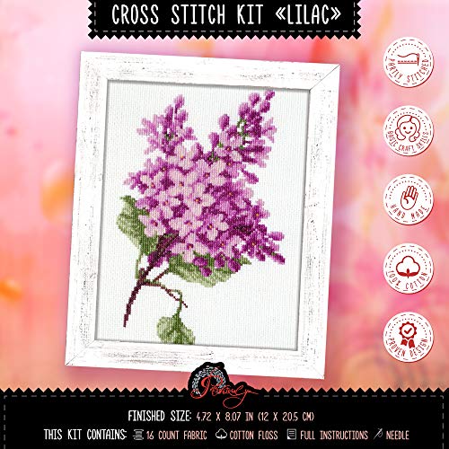 Povitrulya Counted Cross Stitch Kit for Adults “Lilac” | Hand Embroidery Kits - Mother's Day Gift for Mom or Grandma - color: Lilac
