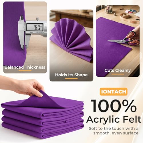 IONTACH 9" X 36" Soft Felt Sheets 1.6mm Thick (4 Packs, Purple) - color: Purple