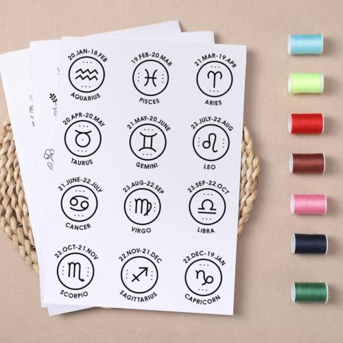 VISSTREE Water Soluble Embroidery Patterns, Zodiac Stick and Stitch Paper - size: Zodiac