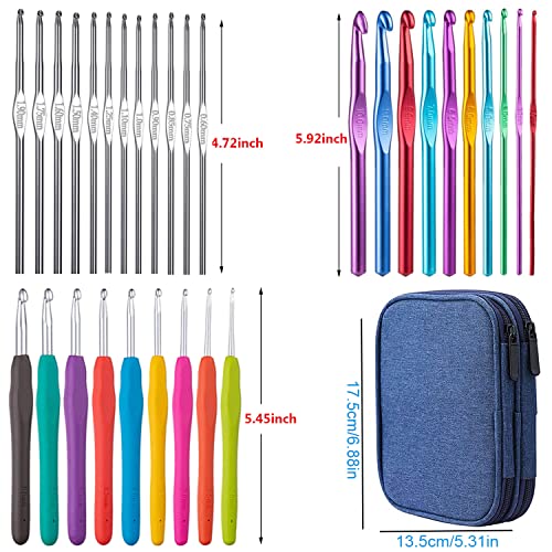 Weabetfu 102pcs Crochet Hooks Set Crochet Hook Kit with Case Ergonomic Crochet Needles for Arthritic Hands and Crochet Accessories Complete Crochet Set for Beginners & Experieced Lovers - color: Blue