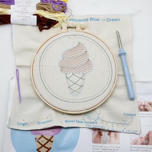 Woohome Punch Needle Kit Included Plastic Hoops, Punch Needle Cloth, Color Yarn and Punch Needle Tools for Adults, Beginners (Custard Cream) - color: Color 22