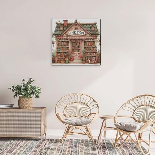 MYBISYMQQ Book Store Cross Stitch Kits for Adults,11CT Stamped Cross Stitch Kits for Beginner,DIY Needlepoint Embroidery Patterns Kits Embroidery Patterns for Home Wall Decor 13.7x13.7 inches - color: T002