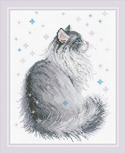 RIOLIS 1912 Snowy Meow Counted Cross Stitch Kit 9.5 x 11.75 in