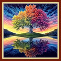 Redxing Stamped Cross Stitch Kits Embroidery kit for Beginners Adults Full Range of Embroidery Patterns Starter Kits DIY Printed Cross Stitch Kits Needlepoint Kits 11CT-Reflection Tree 18x18 inchs - color: Artskits42