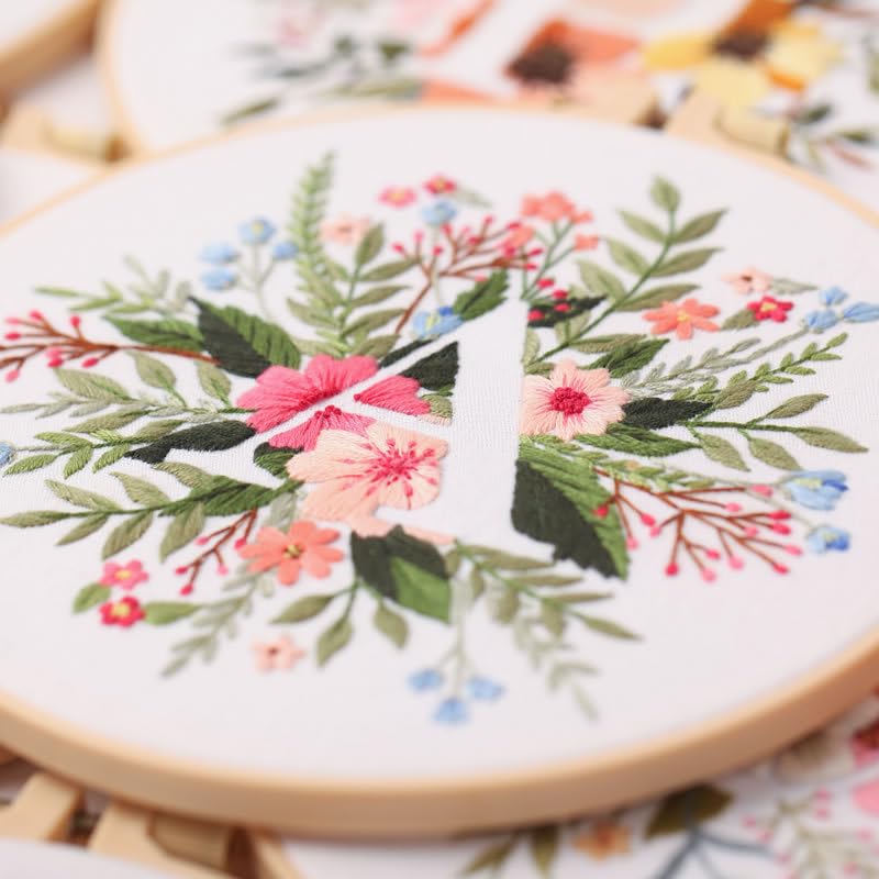 artcici Embroidery Kits Plant Flower Leaf English Letter Patterns for Beginners Adults, Full Range Embroidery Starter Kits Cross Stitch Needlework Supplies (Letter A) - color: Letter A