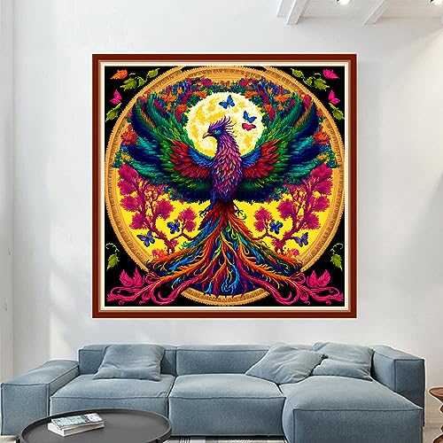 Dimensean Stamped Cross Stitch Kits Full Range of Embroidery Patterns Starter Kits for Beginners Adult DIY Cross Stitches Needlepoint Kits 11CT-Auspicious Phoenix 17.7x17.7 inch - color: Pattern Style 02