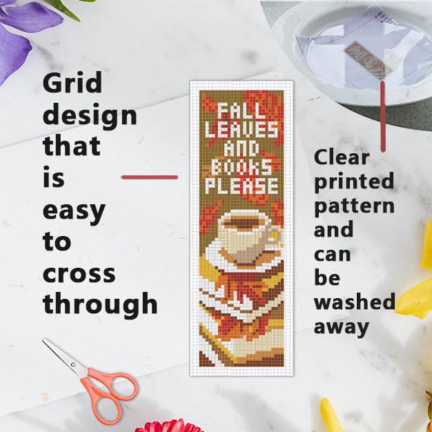 INFUNLY 6pcs/Set Thanksgiving Cross Stitch Bookmarks Kit Fall Leaves Book DIY Stamped Embroidery Bookmark Vintage Pumpkin Handmade Cross Stitch Bookmarks with Backing Felt Instruction for Book Lover - style: Thanksgiving