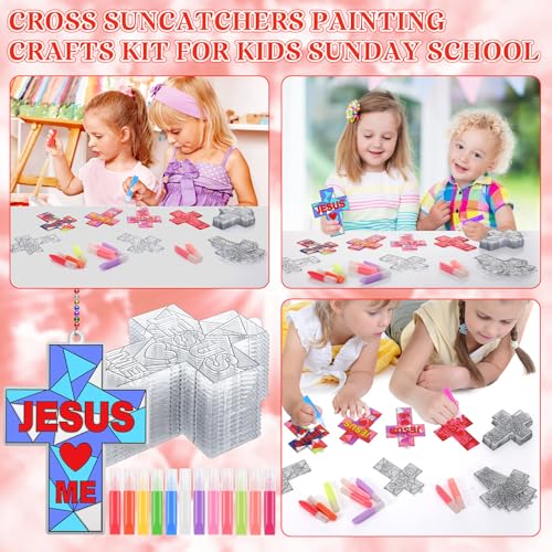 Blueweenly 72 Pcs Christian Cross Suncatchers Craft Kit Bulk, Jesus Love Me - style: Jesus Love Me