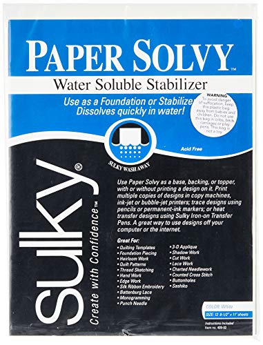 Sulky 409-02 Paper Solvy Water Soluble Fabric Stabilizer, 8-1/2 by 11-Inch, 12 Per Package