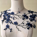 2pcs Iron on Plum Flower Applique Navy Color Embroidery Vine of Floral for Clothing,Costumes - color: Navy
