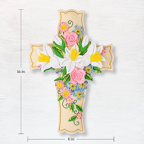 Bucilla Felt Applique Wall Hanging Kit, Floral Cross, Perfect for DIY Arts and Crafts, 89650E