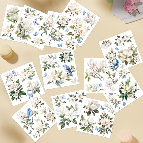 12 Pcs White Magnolia Rub-On Transfers for Furniture & Crafts - style: White Magnolia