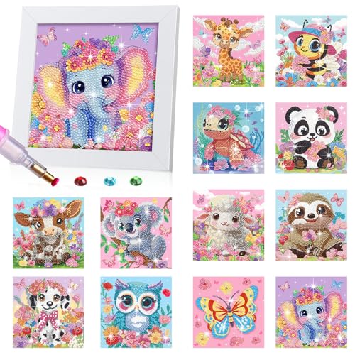 Trandraft 13 Pcs Animal Pink Small Diamond Art Kits for Adults Craft DIY - style: Animal