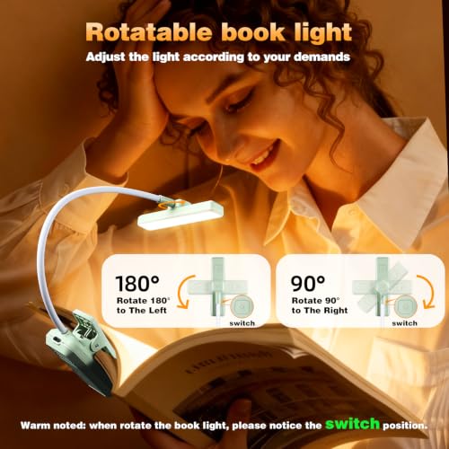 VAVOFO 24 LEDs Rotatable Book Light, Rechargeable Clip Reading Lamp - color: Avocado Green
