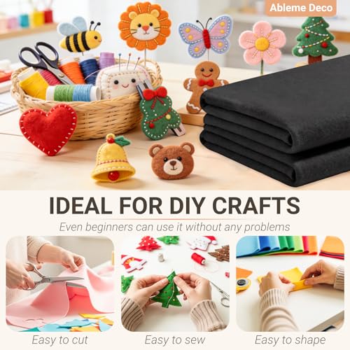 Black Felt Fabric Sheets 18" x 18" (2 Pack) 1.6mm Soft Craft Felt Squares - color: Black