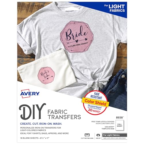 Avery Printable Heat Transfer Paper for Light Fabrics, 8.5" x 11", Inkjet Printer Compatible, 162 Sheets of Iron On Transfer Paper Total (9-Pack of 8938) - size: 8.5"x11", style: 162 sheets