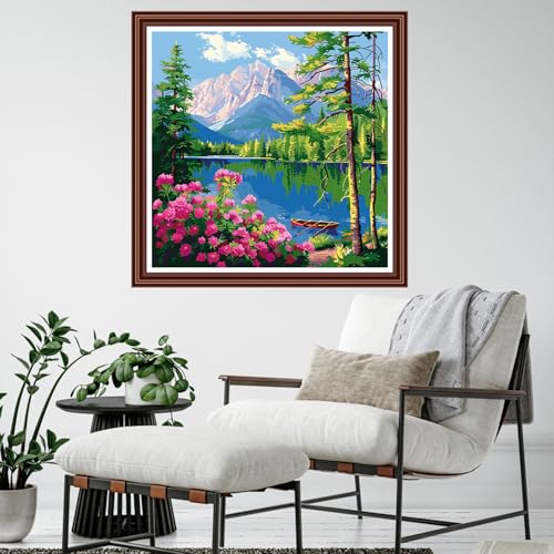Dimensean Counted Cross Stitch Kit for Beginners, 11CT Unprinted Cross-Stitch Kit Easy Patterns Needlepoint Kit Cross Stitching Embroidery Kit Supplies-Landscape of Mountains and Rivers 18x18 inch - color: ColornNEW39