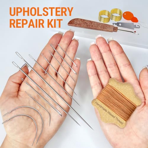 VONEEDL Upholstery Repair Kit: Waxed Sewing Thread (Ligth Brown Color) & Heavy Duty Needles (11 PCS) for Leather, Canvas & Quilting Thread - color: Light Brown