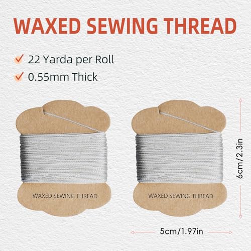 Upholstery Repair Kit: Extra Strong Waxed Sewing Thread 2Rolls (Gray Color) &Heavy Duty Household Hand Needles (7 PCS) for Leather, Canvas, Bookbinding & Quilting Thread - color: Gray Color