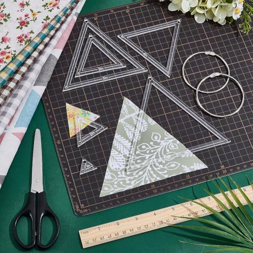 NBEADS 6 Pcs 6 Sizes Transparent Acrylic Sewing Template, Acrylic Quilting Rulers Triangle Template with Iron Binder Rings for Sewing Patchwork Crafts, Hole: 3.5mm-5mm - style: Triangle