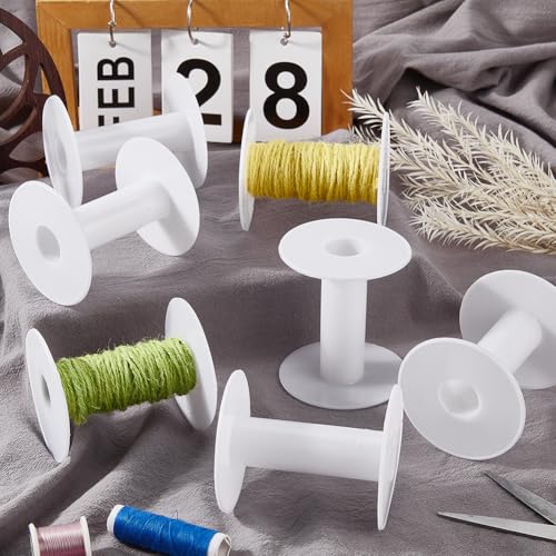 SUNNYCLUE 15Pcs 68 x 74mm Empty Plastic Spool Long Spools White Weaving Tread Chain Tape Wire Holder Organizer String Bulk for Crafts Cross Stitch Crochet Supplies Embroidery Needle Yarn Women Adults - size: 2.68 x 2.99in
