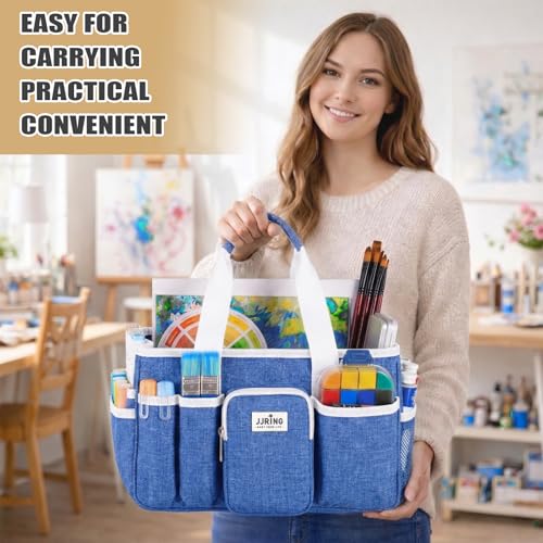 JJRING Foldable Craft Organizer Tote With Zipper & Divider, Blue - color: Blue, size: Small