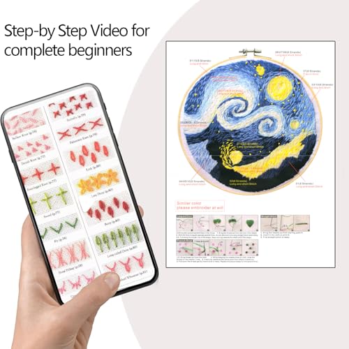 Zhenqing Galaxy Embroidery Kit for Beginners, Starry Night Space Needlework Kit with Pre-Printed Fabric, Hoop, Threads & Tools, Celestial Wall Decor (S-CX9991) - color: Starry Night Space