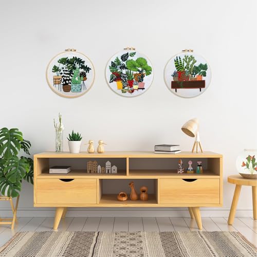 LB 3 Pack Green Plant Leaf Embroidery Kit for Beginners Succulent Cactus Beginner Embroidery Kit for Adults DIY Starter Kit with Embroidery Hoop Colorful Threads Tools - color: Black