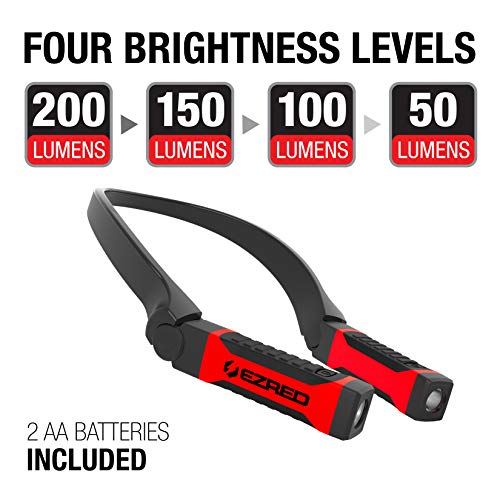 EZRED Bright NK10 ANYWEAR Neck Light for Hands-Free Lighting, Red and Black, Perfect Light for Mechanics, Camping, Hunting, DIY Projects, Reading