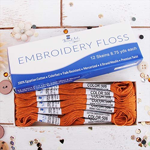 12 Skeins ThreadArt Cotton Embroidery Floss, Golden Brown - color: Golden Brown