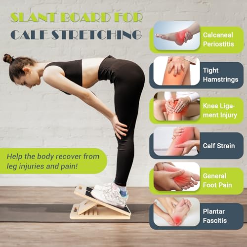 Slant Board Calf Stretching, 300 LBS Capacity Portable Wooden Incline Board