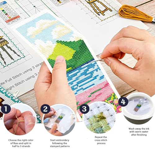 ORIGACH 6 Set Spring Pastoral Landscape Cross Stitch Bookmark Kit - style: Spring Pastoral Landscape