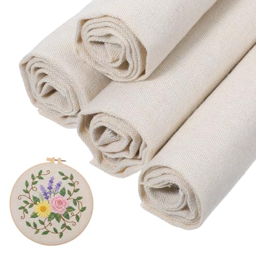 4 Pcs Linen Needlework Fabric 19" Squares Solid Color Embroidery Fabric Linen Cloth Embroidery Accessories for Cross-Stitch, Clothing Needlework, DIY Decoration (5M x 5M)