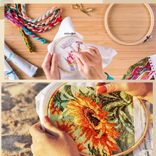 Novabright 12 Pcs Mini Bamboo Embroidery Hoops with Triangle Display Stand - size: Mini