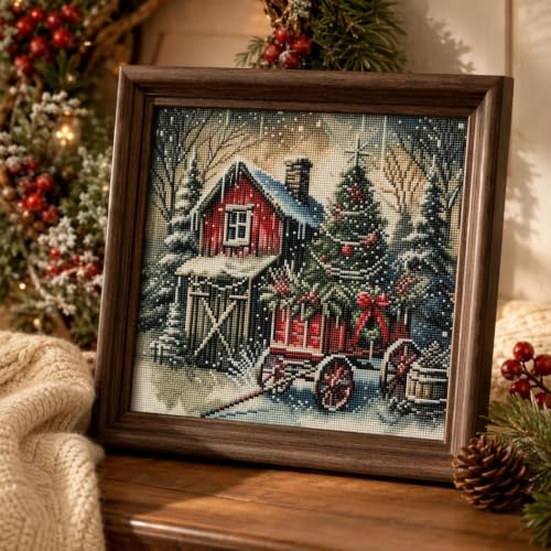 Christmas House Stamped Cross Stitch Kits for Beginners Adults 11CT - color: J187