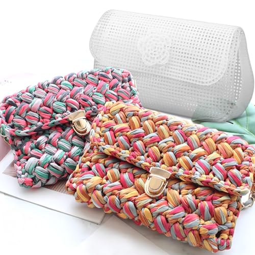 KALLORY 6Pcs DIY Plastic Mesh Canvas Sheets, Clear Plastic Mesh Sheet for Crochet Purse Making Embroidery Blank Needlepoint Canvas Craft Acrylic Yarn Crafting Knit Crochet Project