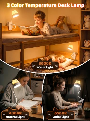 Cat Lamp,Dimmable RGB Clip on Light,Cute Desk Lamp Rechargeable Night Light