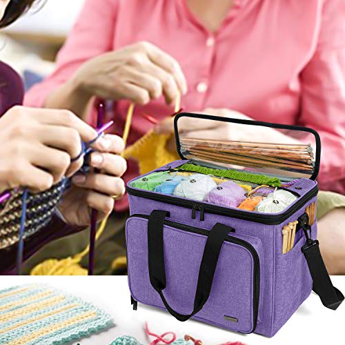 Teamoy Knitting Bag, Yarn Storage Organizer Crochet Bag Tote, Purple - color: Purple