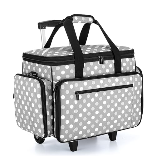 LUXJA Sewing Machine Case with Detachable Dolly, Gray Dots - color: Gray Dots, style: Sewing Machine Trolley