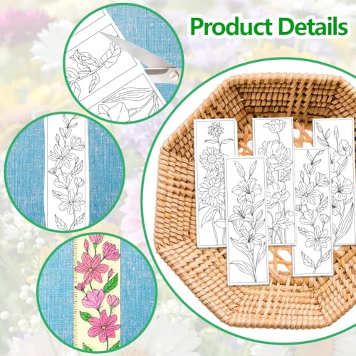 ORIGACH 4 Sheets Water Soluble Embroidery Patterns Stabilizers - 16 Pcs Pre-Printed Flower Bookmark Designs - Stick & Stitch Embroidery Paper for Hand Sewing Lovers - color: Flower Bookmark