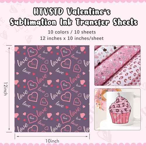 HTVSTD Valentine's Day Sublimation Ink Transfer Sheets 10 Sheets 12inches * 10inches Pattern Sublimation Paper Transfer Sheets for Mugs Tumblers DIY Transfer Paper - color: Valentine10
